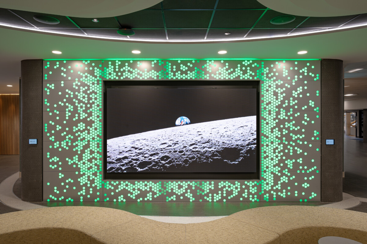 Maxxit's PANEL:Form Backlit Wall Panels with color-changing lighting effects at Humber College
