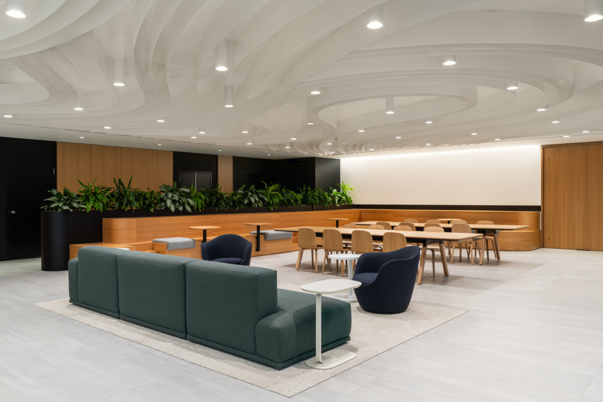 Interior of the BDO Office in Montreal, Canada featuring the Maxxit perforated PANEL:Form Traditional Ceiling Panels.