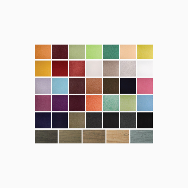 Grid of forty textured color swatches and wood grain finishes